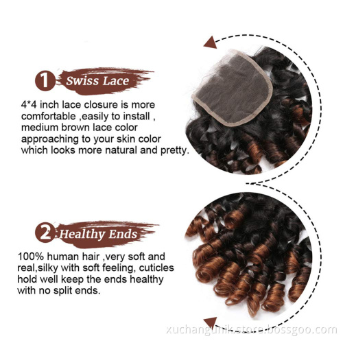 Uniky Factory Price Human Hair Bundles 1B/4/30 Colored Hair Bundles With Closure Bouncy Curly Hair Weaving For All Women